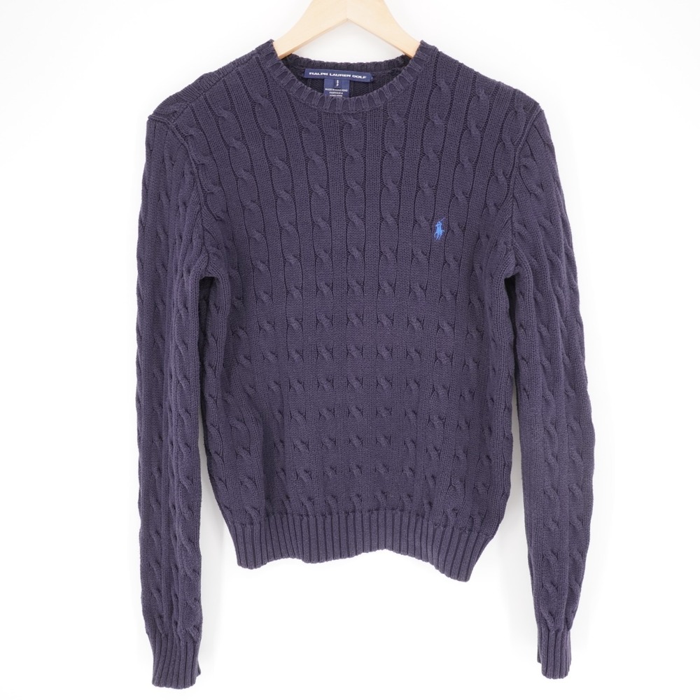 Ralph Lauren Golf Cable Knit Sweater Womens S Navy Blue Pony Logo Cotton Preppy